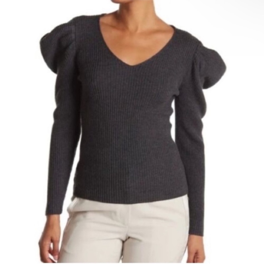 MILLY 100% Wool Ribbed Puff Sleeve Sweater